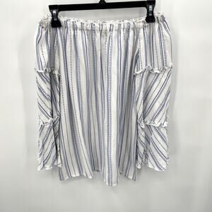 DREW White Rayon Off the Shoulder Striped Bell Sleeve Blouse // S